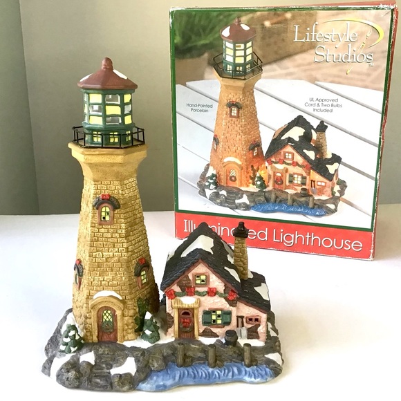 Illuminated Lighthouse Porcelain Christmas Holiday Collection Lifestyle Studios - Picture 1 of 13